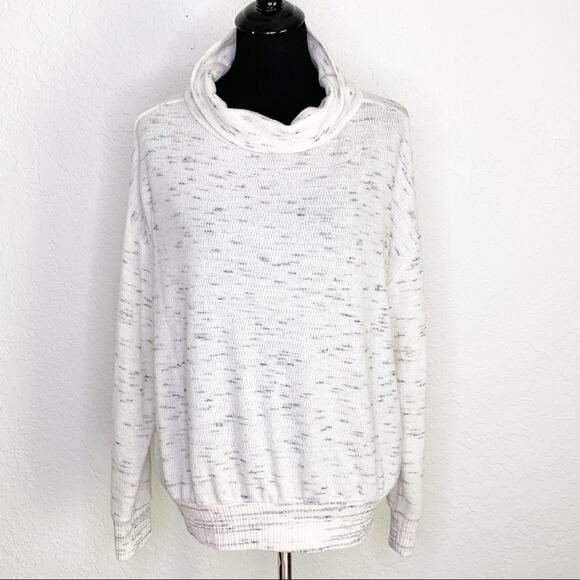 Anthropologie white gray cowl neck turtleneck pullover size Large - Picture 1 of 14